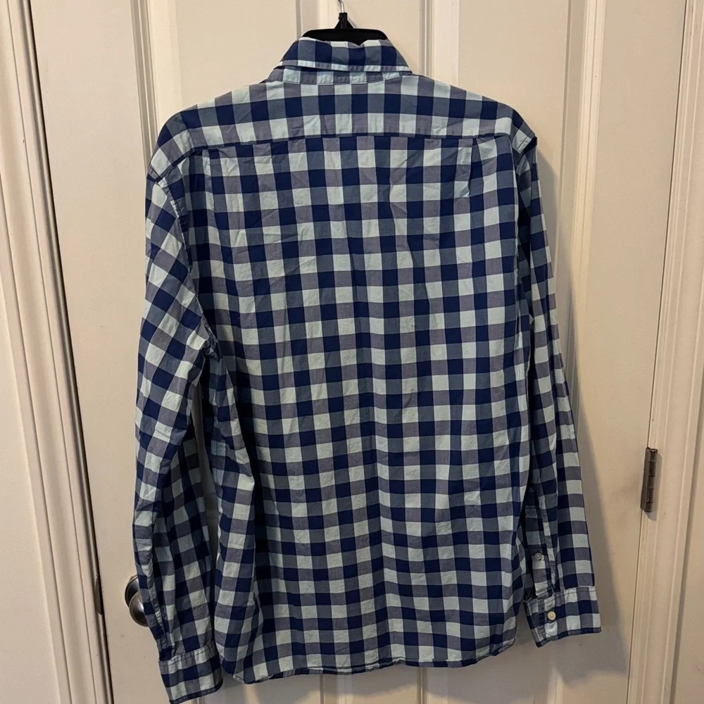 J. Crew Tailored Fit Navy and Light Blue Gingham Button-Down Shirt